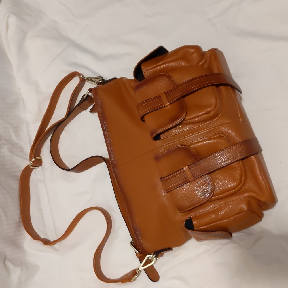 La Poet Leather Satchel Purse with Shoulder Strap
